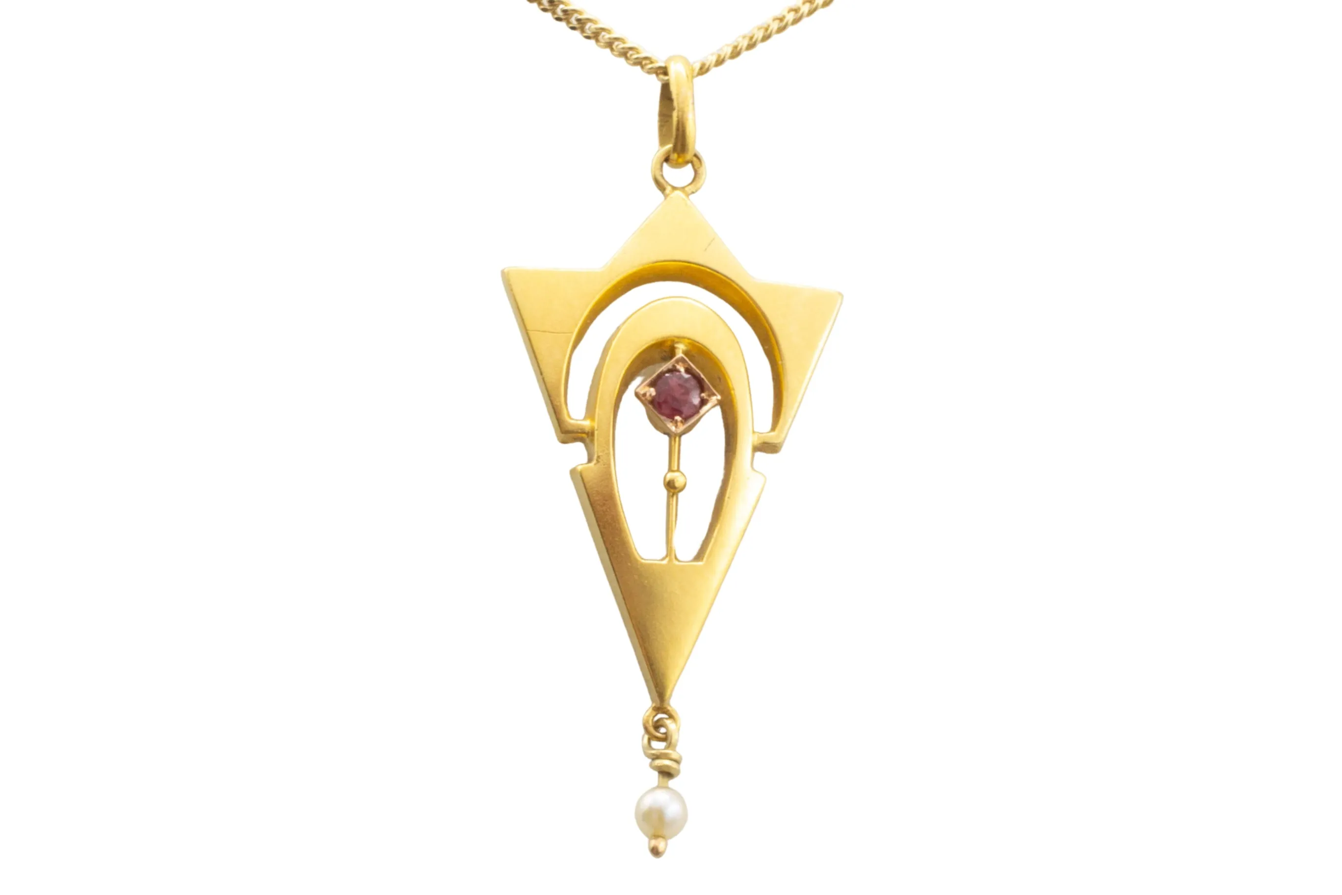 Art Nouveau ruby and pearl pendant