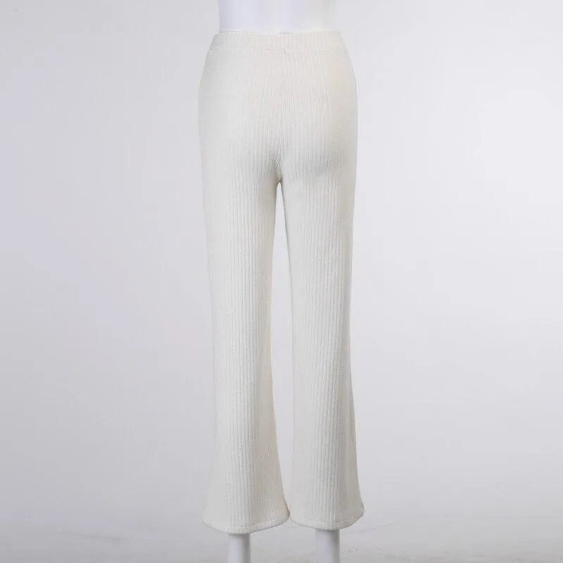 Autumn Casual Women's Woolen High Waist Elastic Loose Wide-leg Pants Trousers