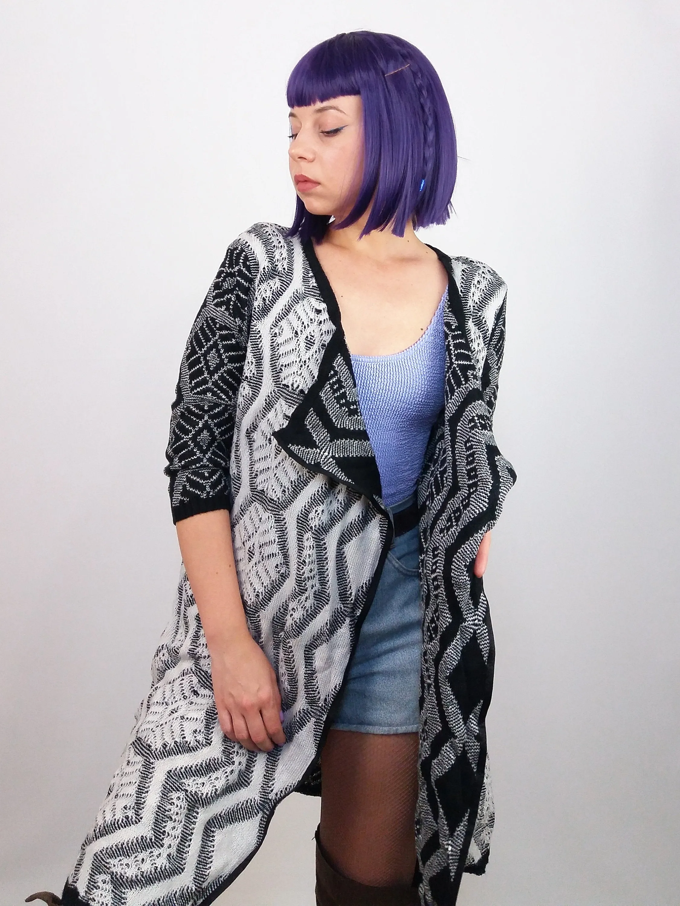 Aztec Pattern Open Cardigan 3/4 Sleeves