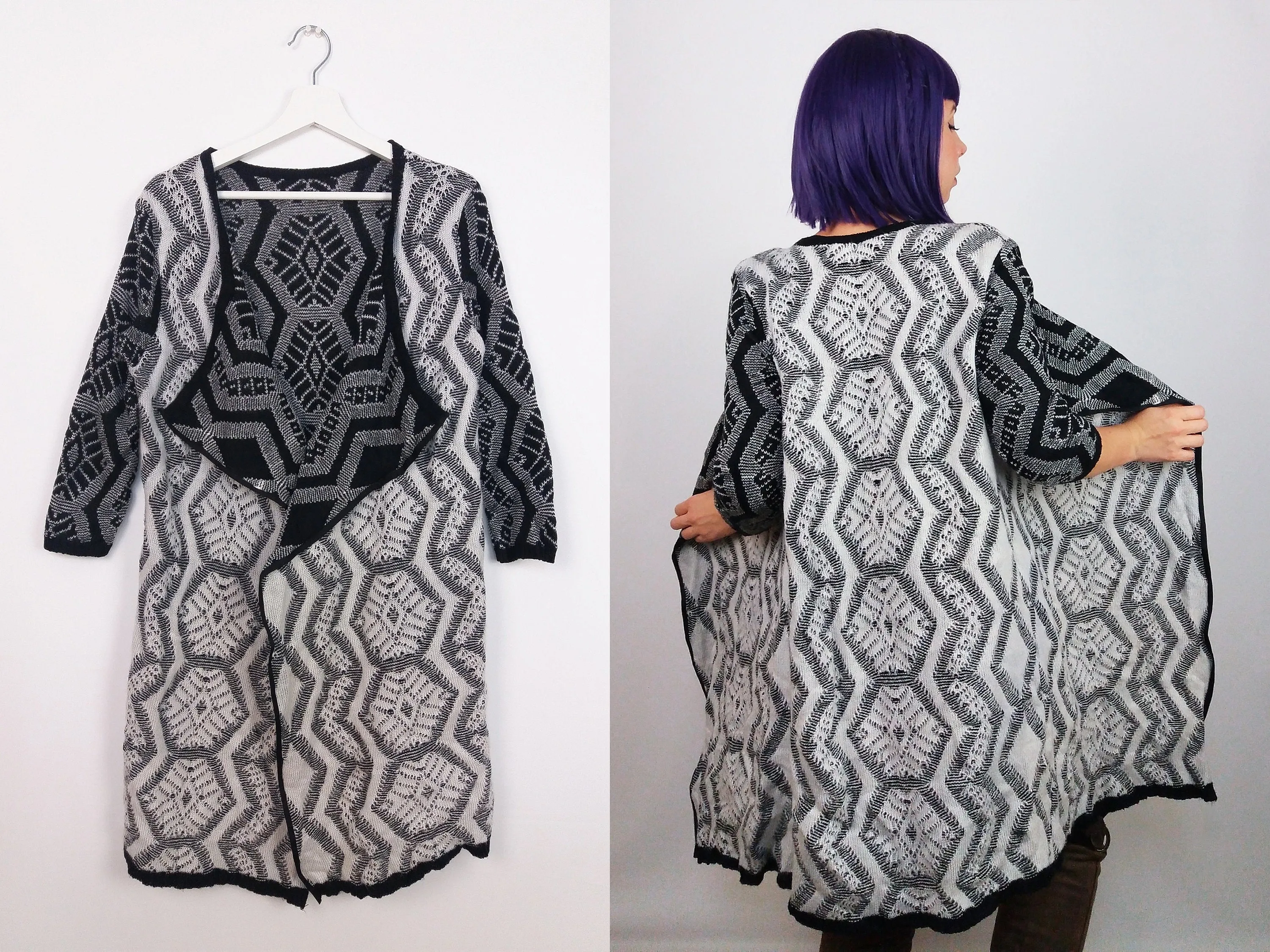 Aztec Pattern Open Cardigan 3/4 Sleeves