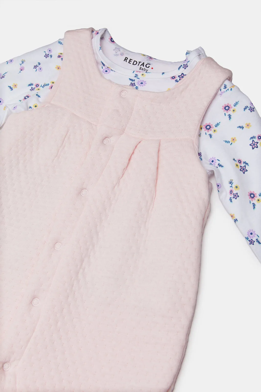 Baby Pink Quilted Romper And T-Shirt Set (2 Piece)