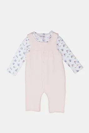 Baby Pink Quilted Romper And T-Shirt Set (2 Piece)