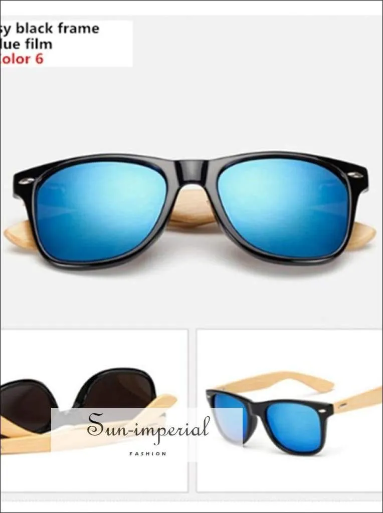 Bamboo Sunglasses Unisex Travel Sunglasses Vintage Wooden Leg Fashion Eyeglasses - Blue Frame Blue