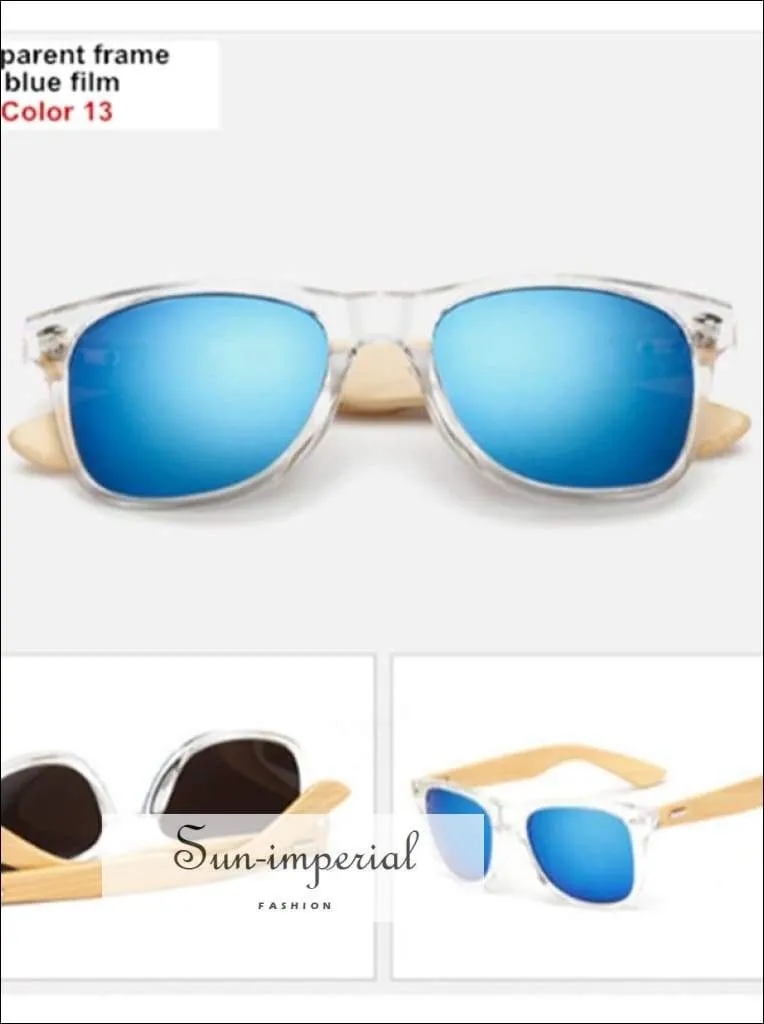 Bamboo Sunglasses Unisex Travel Sunglasses Vintage Wooden Leg Fashion Eyeglasses - Blue Frame Blue