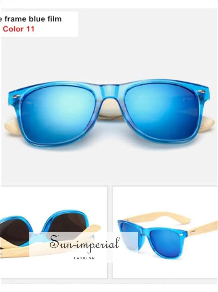 Bamboo Sunglasses Unisex Travel Sunglasses Vintage Wooden Leg Fashion Eyeglasses - Blue Frame Blue