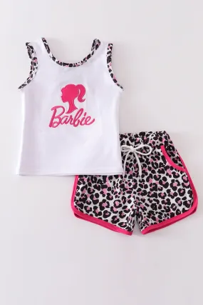 Barbie applique leopard girl set