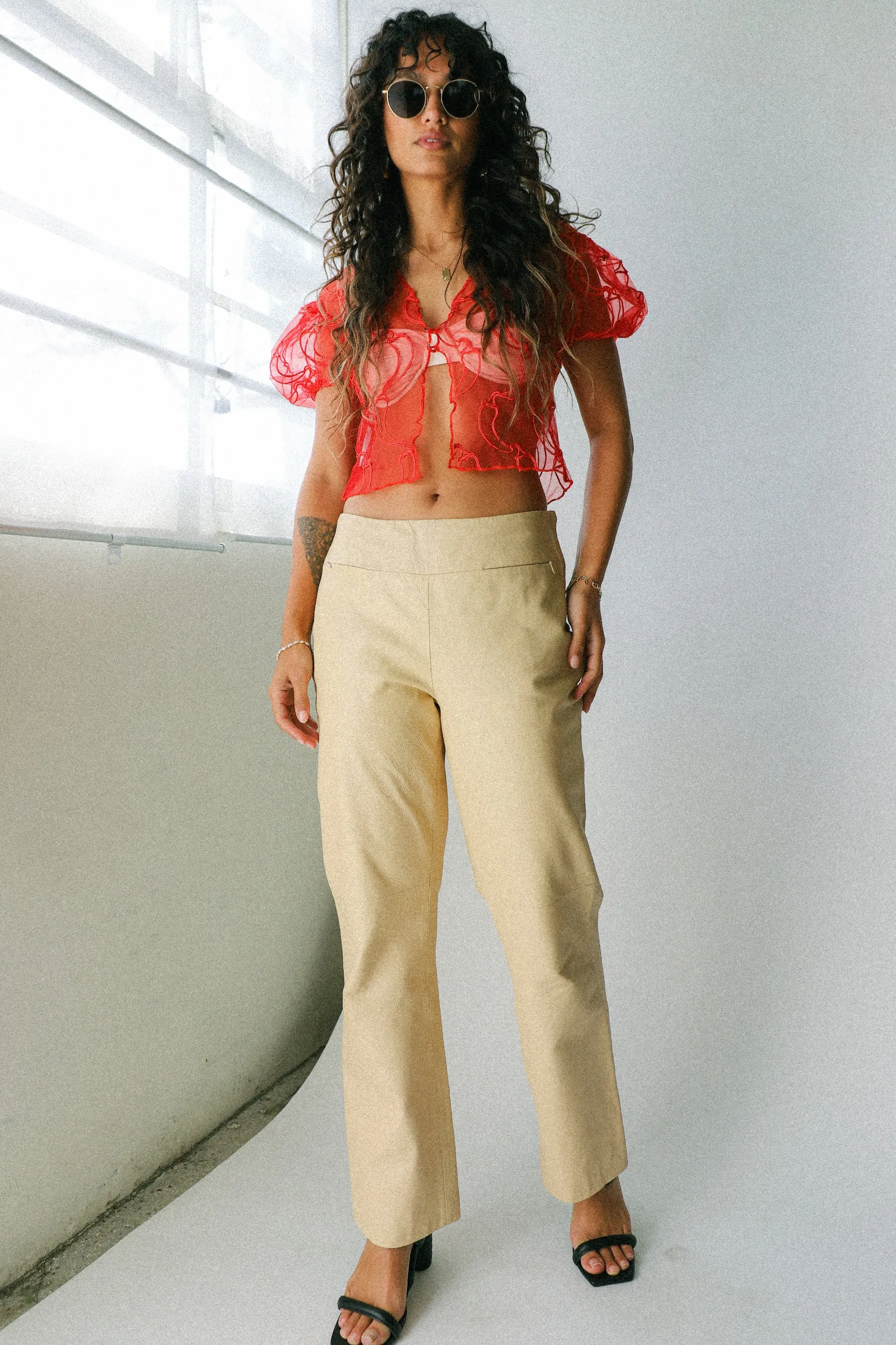 Beige Leather Pant