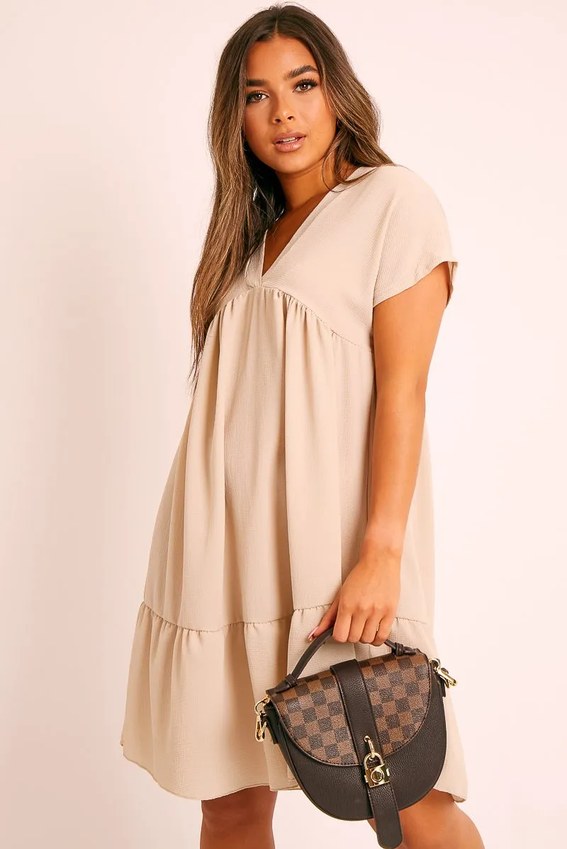 Beige Plunge Smock Dress - Cambriella