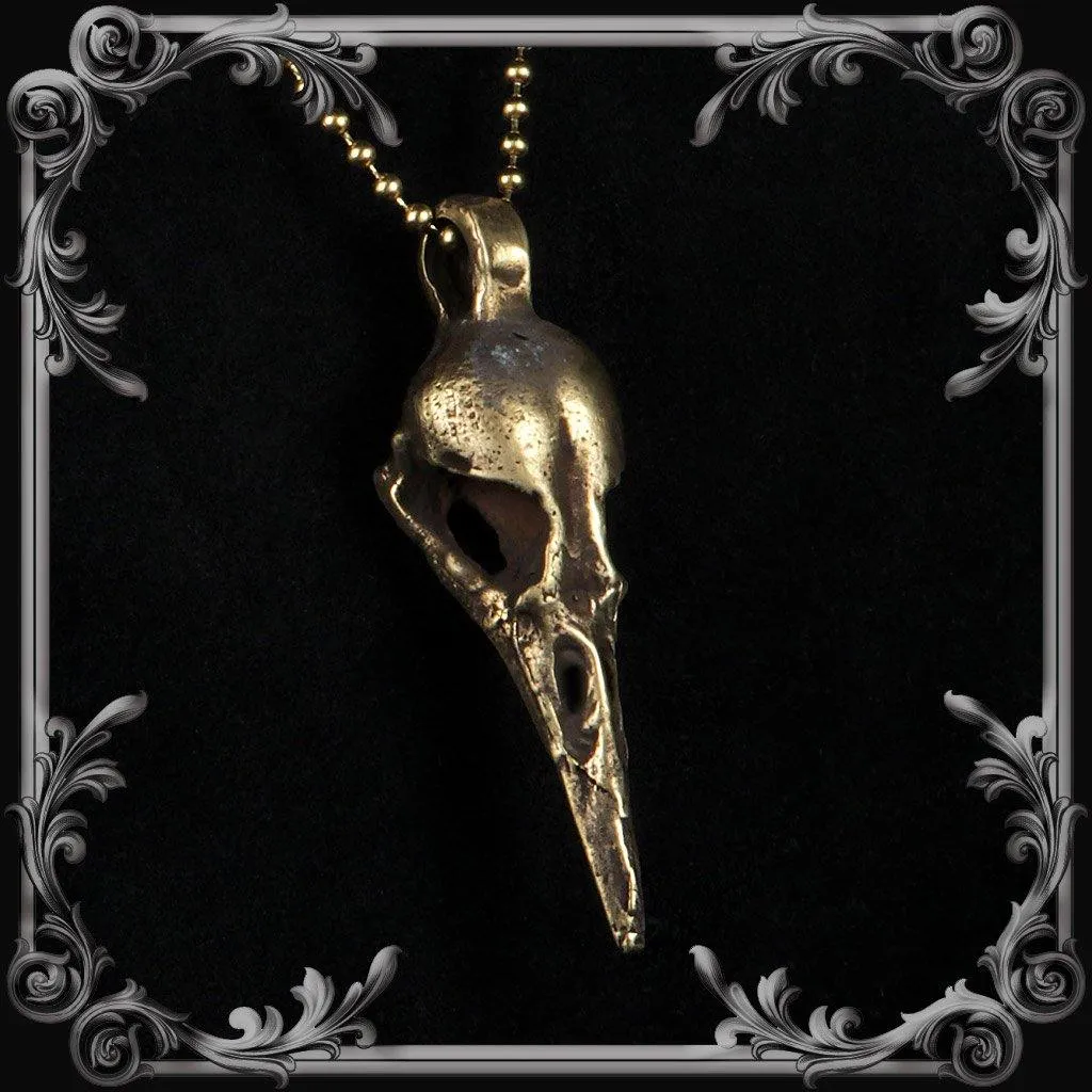 Bird Skull Pendant - Small - Antique Brass Finish