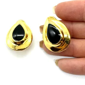 Black & Gold Tear Clip On Stud Earrings - Kooky Deadstock Earrings *Final Sale