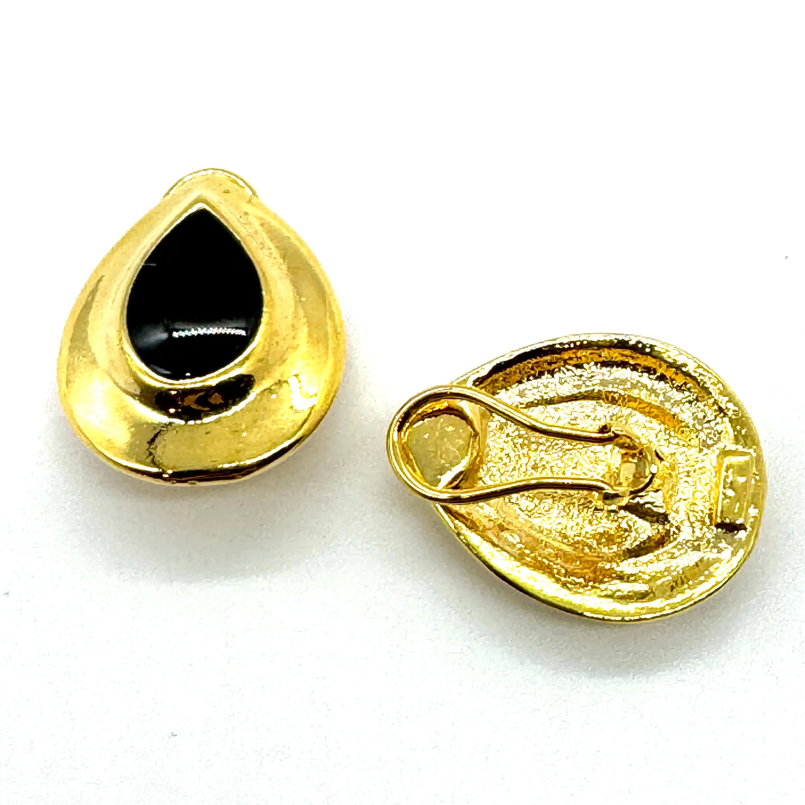 Black & Gold Tear Clip On Stud Earrings - Kooky Deadstock Earrings *Final Sale