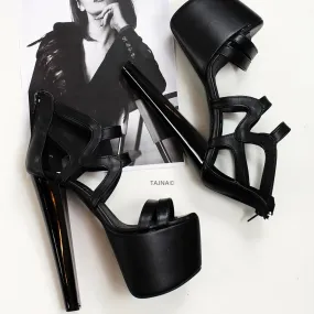 Black Cage Platform Heels