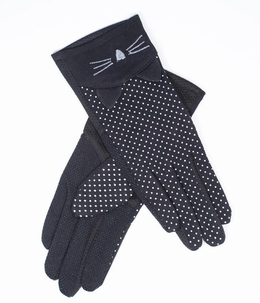 Black Cat Pin Dot Gloves