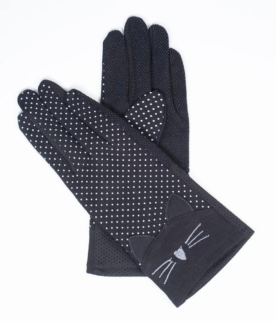 Black Cat Pin Dot Gloves