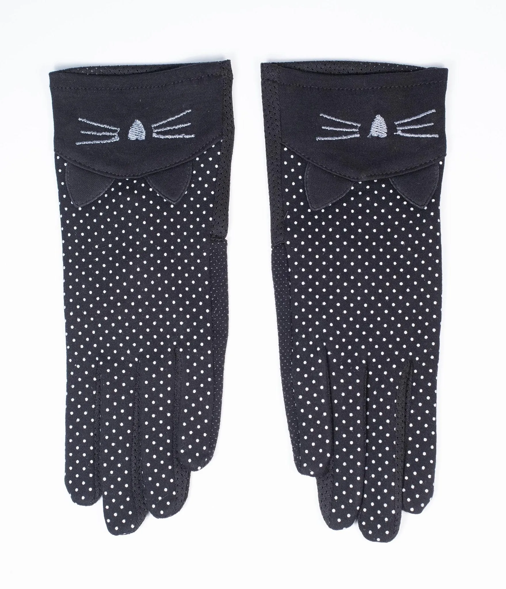 Black Cat Pin Dot Gloves