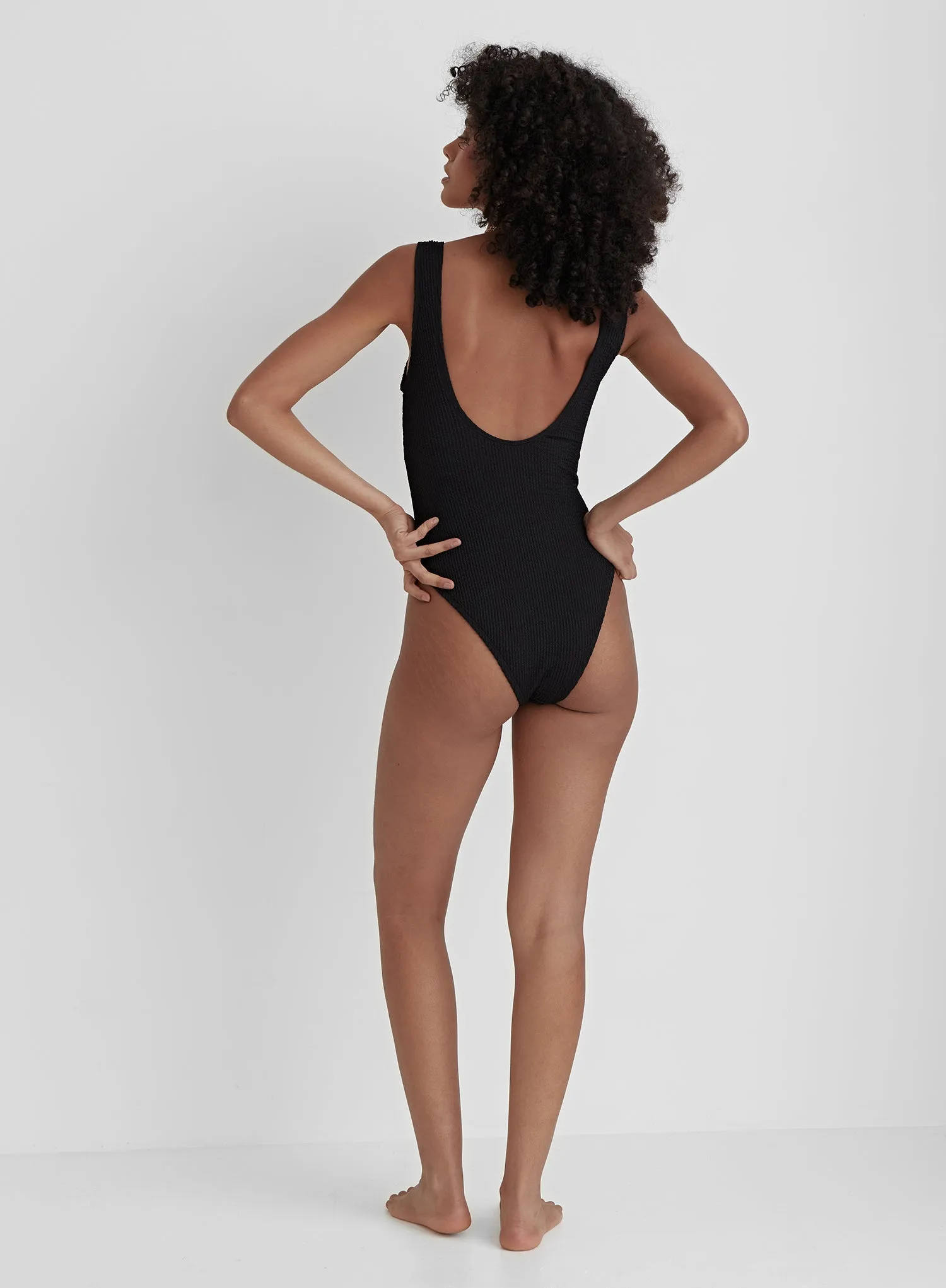 Black Crinkle Tortoiseshell Buckle Swimsuit- Hugo