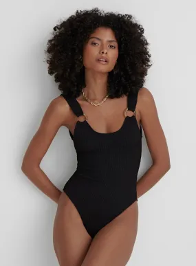 Black Crinkle Tortoiseshell Buckle Swimsuit- Hugo