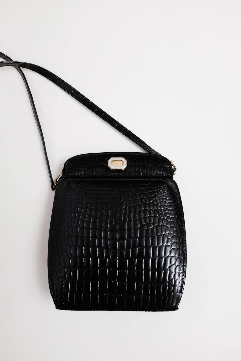 BLACK CROCO LEATHER VINTAGE BAG