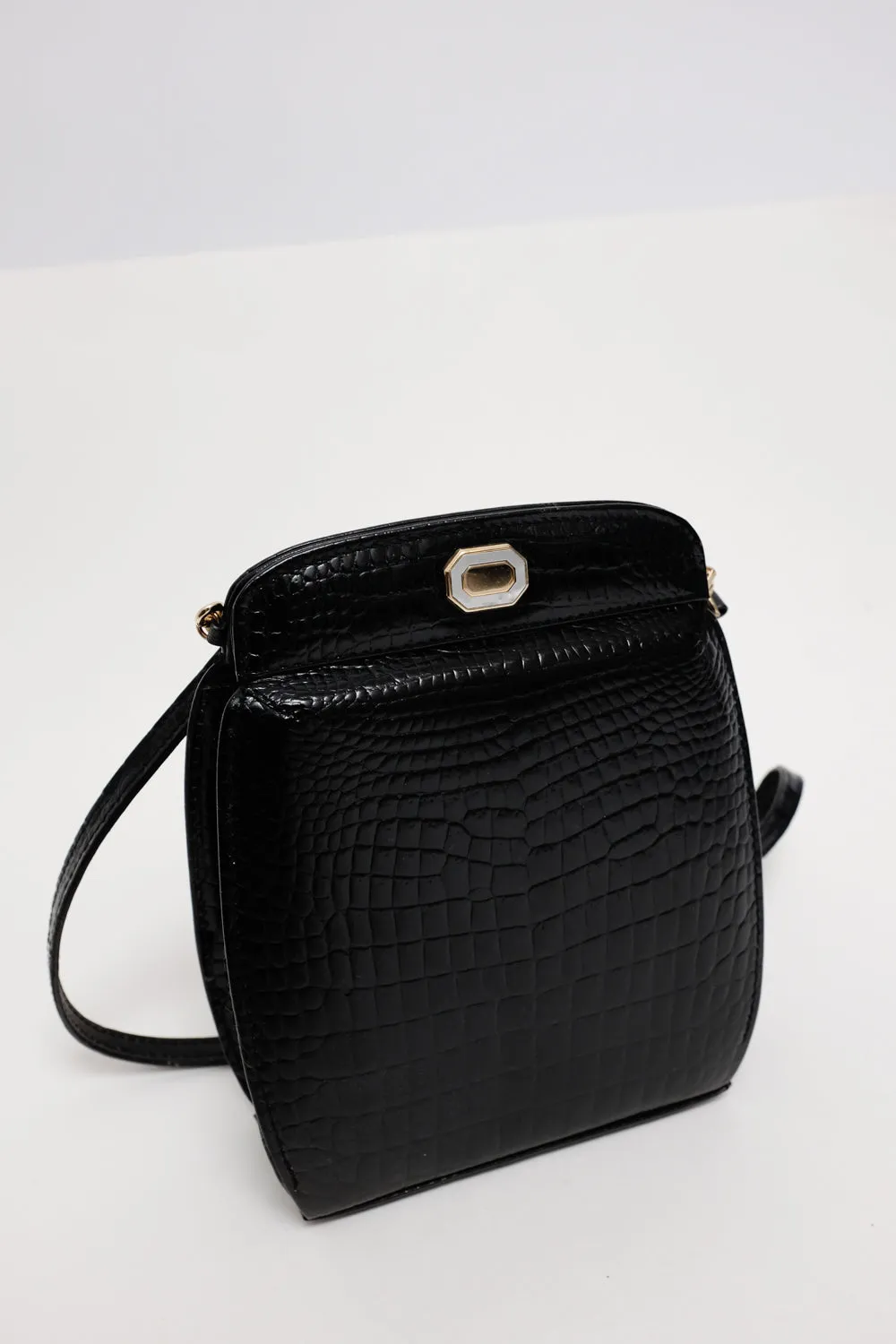 BLACK CROCO LEATHER VINTAGE BAG