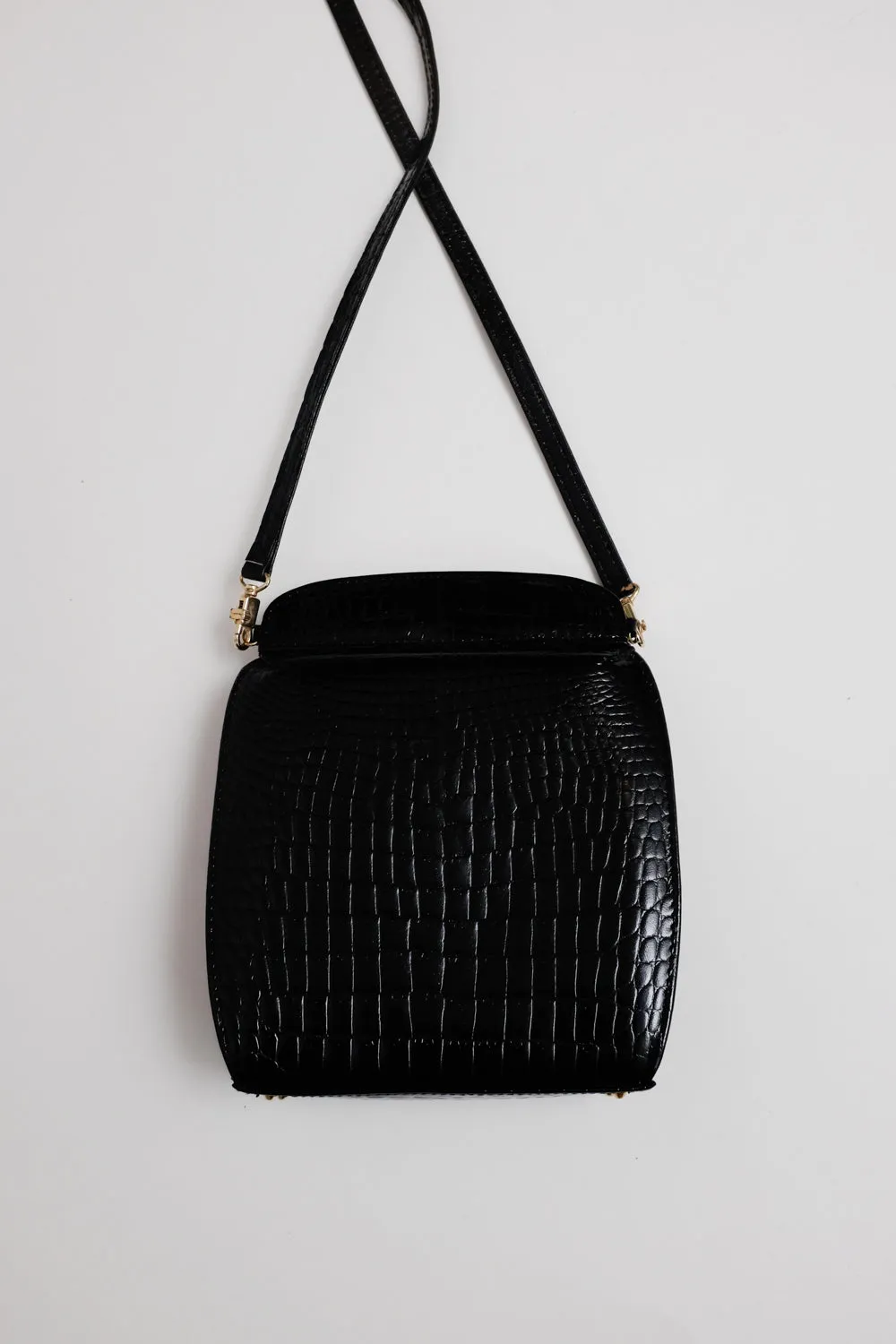 BLACK CROCO LEATHER VINTAGE BAG