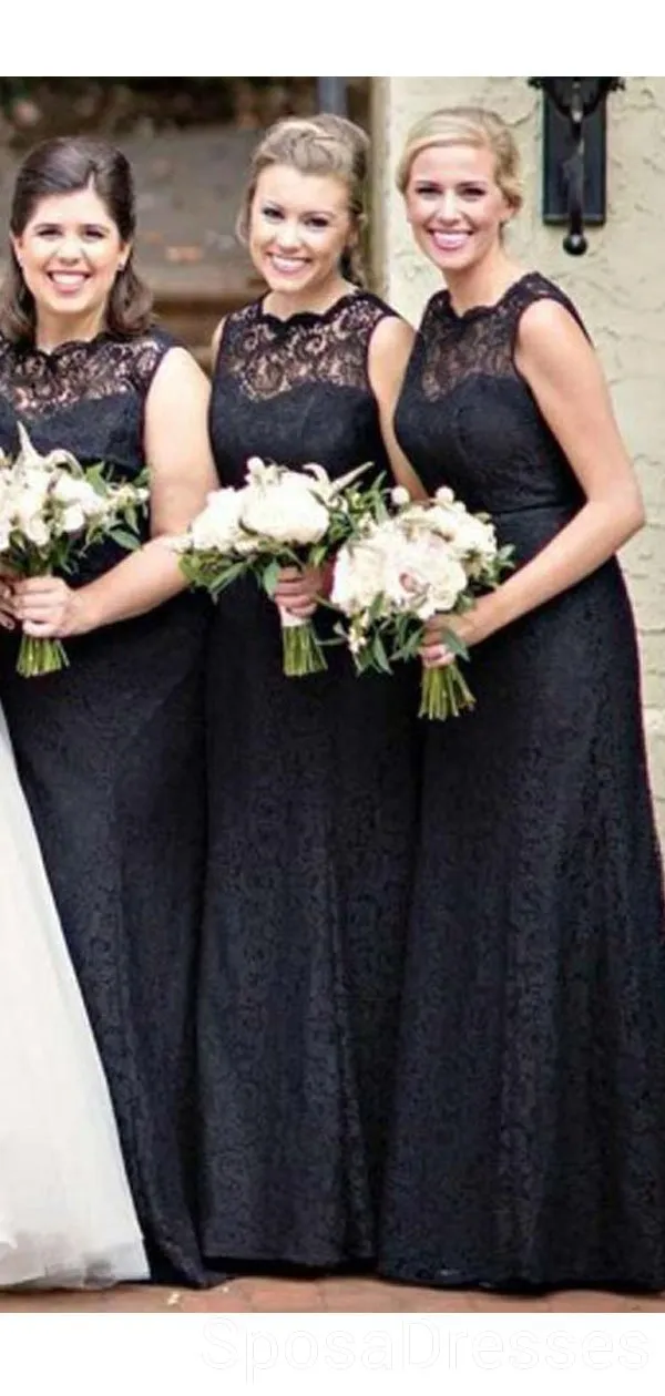 Black Lace Illusion Mermaid Cheap Long Cheap Bridesmaid Dresses Online, WG628