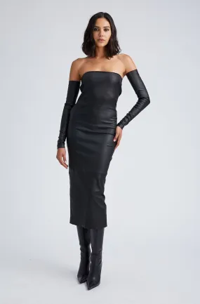 Black Leather Tube Dress With Sleeves