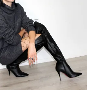 Black Pointed Nose Over Knee Heel Boots