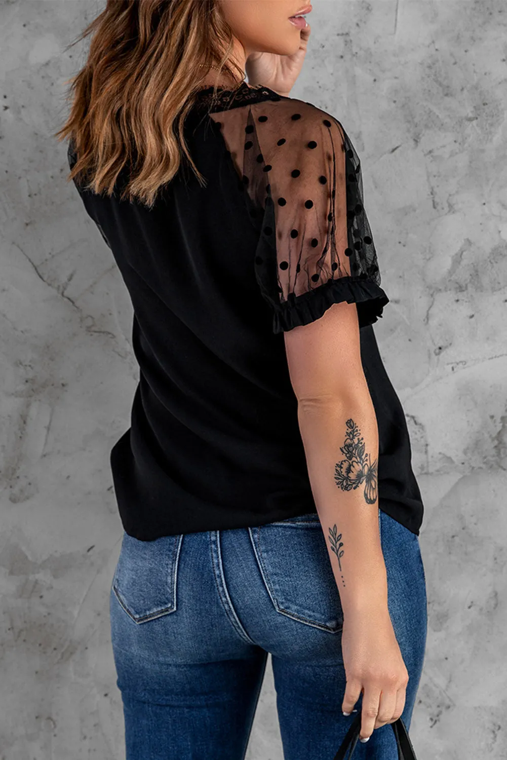 Black Polka Dot Short Sleeve Blouse