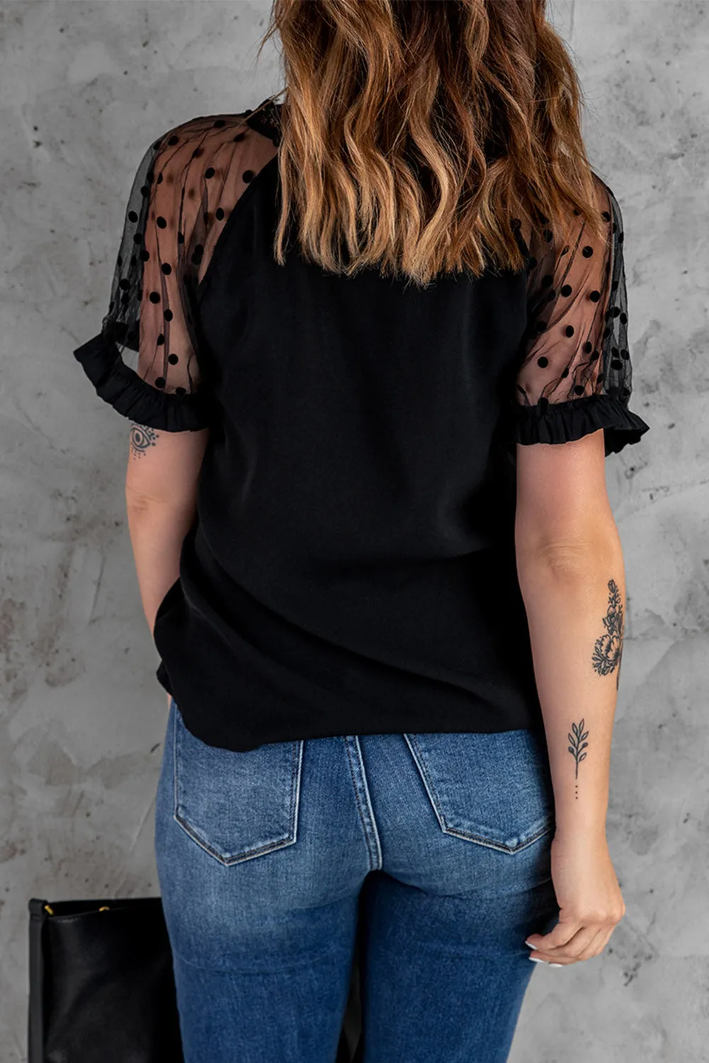 Black Polka Dot Short Sleeve Blouse