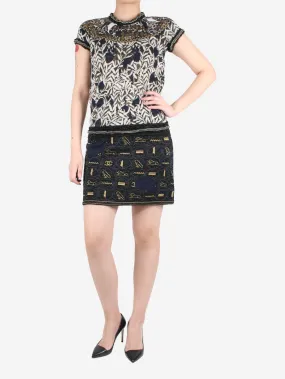 Black printed metallic knit dress - size FR 34