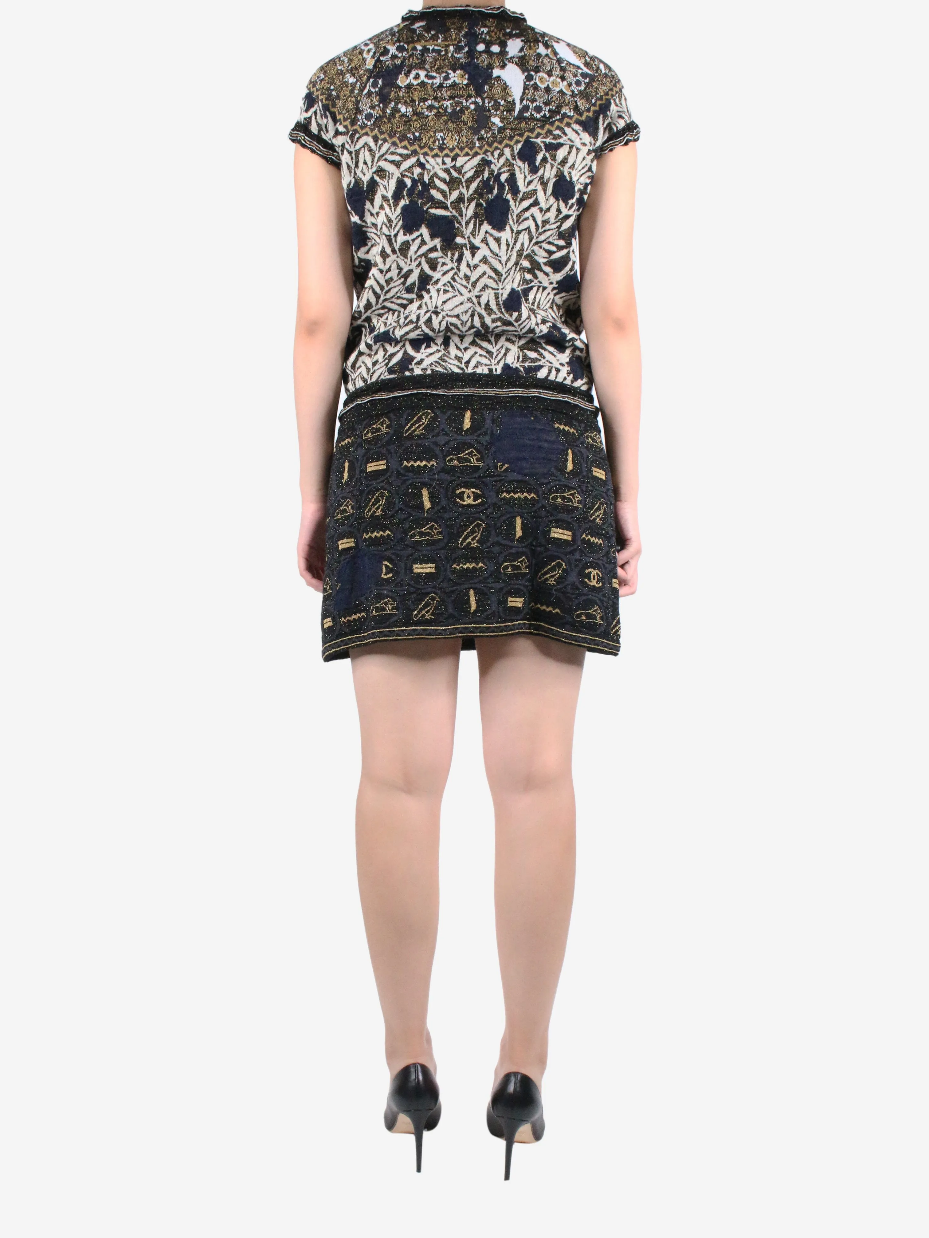 Black printed metallic knit dress - size FR 34