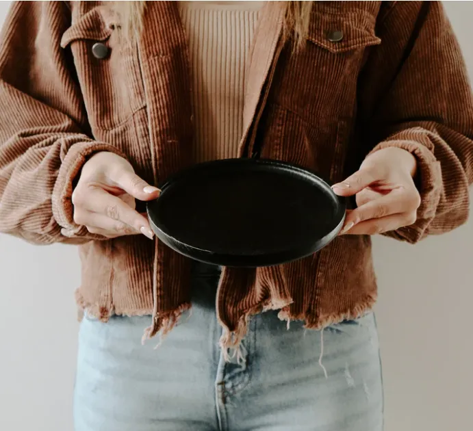 Black Round Wood Tray