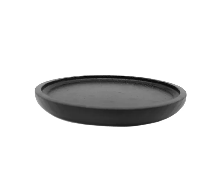 Black Round Wood Tray