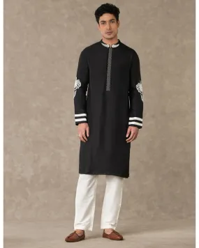 Black Shajara Kurta Set