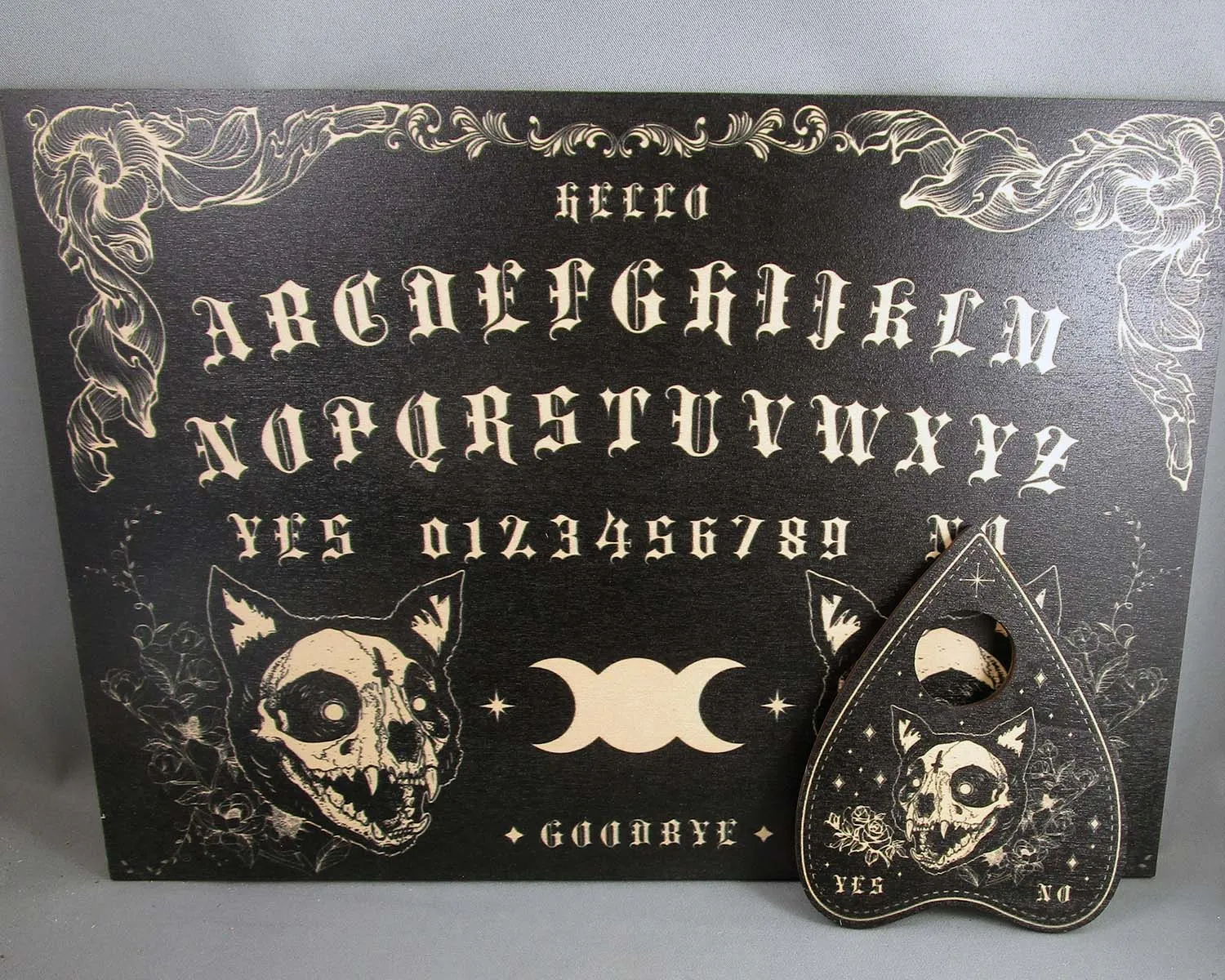 Black Spirit Board with Skeleton Cat Design 1pc 4050-J