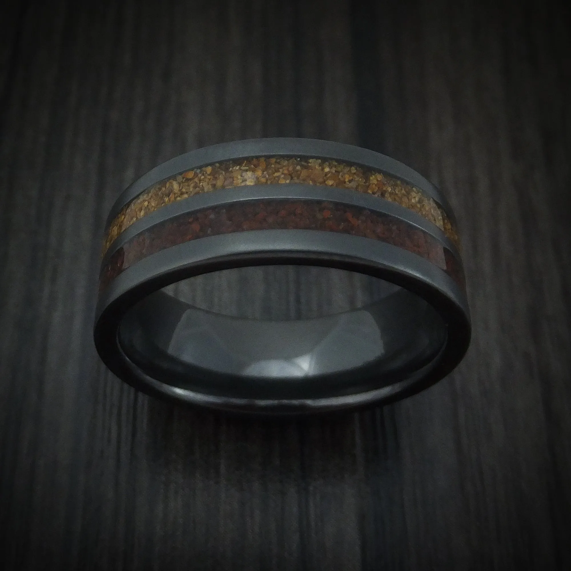 Black Titanium and Dinosaur Bone Inlays Custom Men's Ring