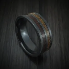 Black Titanium and Dinosaur Bone Inlays Custom Men's Ring