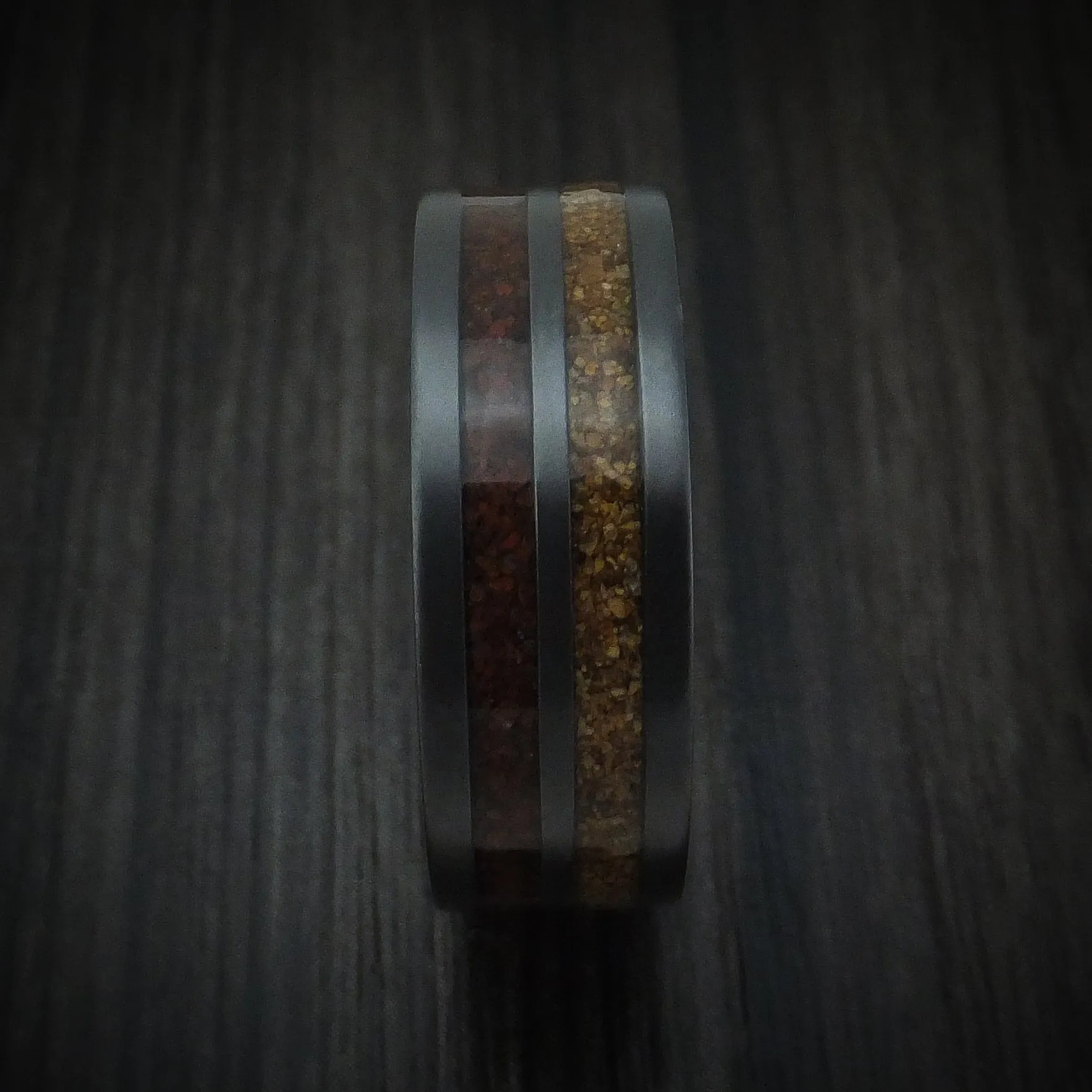 Black Titanium and Dinosaur Bone Inlays Custom Men's Ring