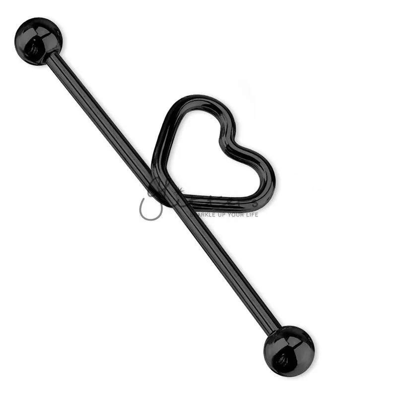 Black Titanium I.P over Surgical Steel Heart shape in the middle Industrial Barbell