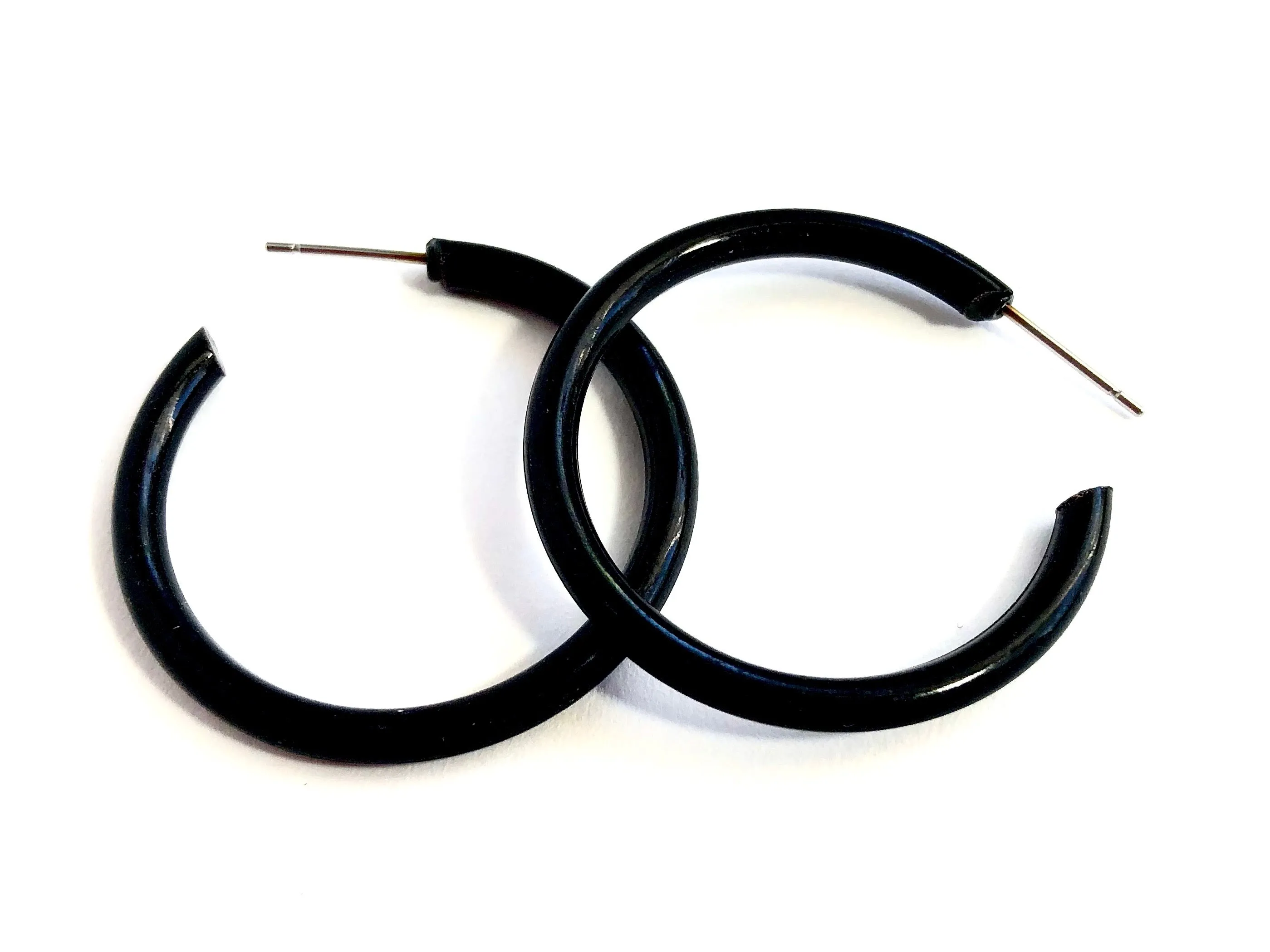 Black Vintage Plastic Large Skinny Tube Hoops *AS IS