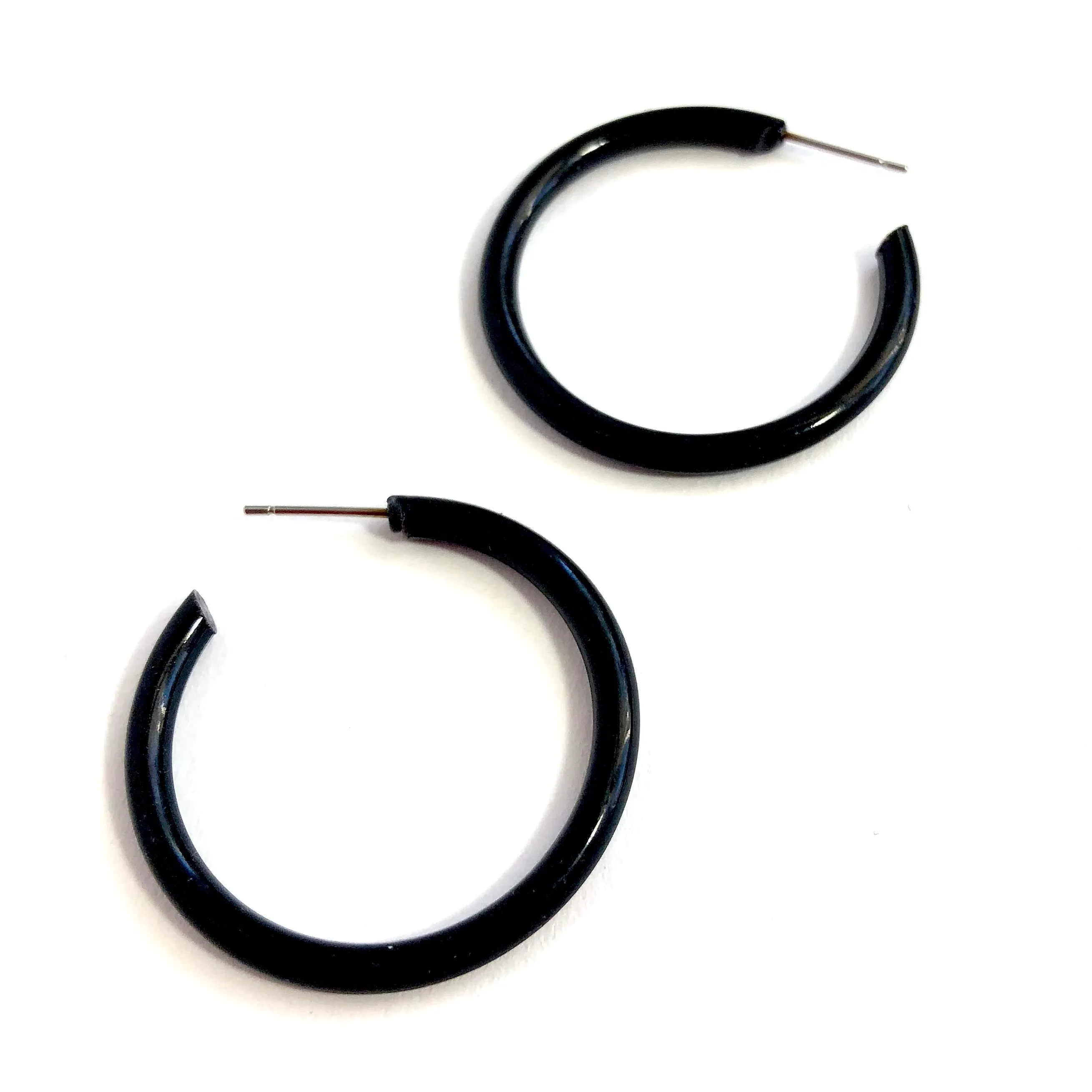 Black Vintage Plastic Large Skinny Tube Hoops *AS IS