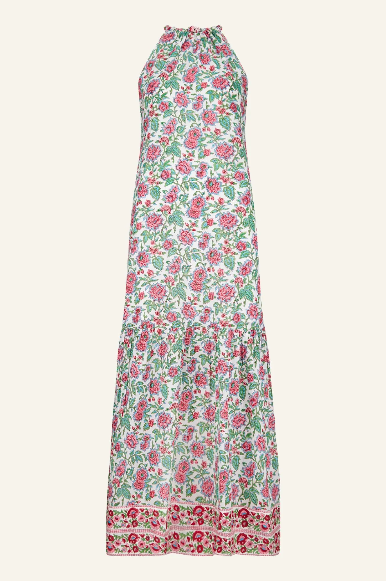 Bonnie Halter Block Print Maxi Dress | Pink/Green