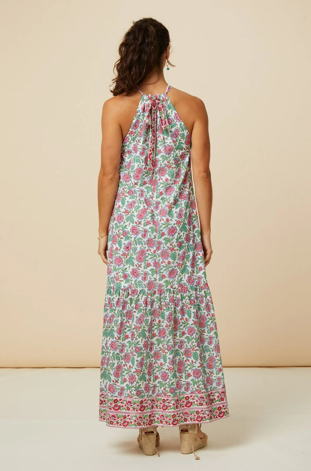 Bonnie Halter Block Print Maxi Dress | Pink/Green