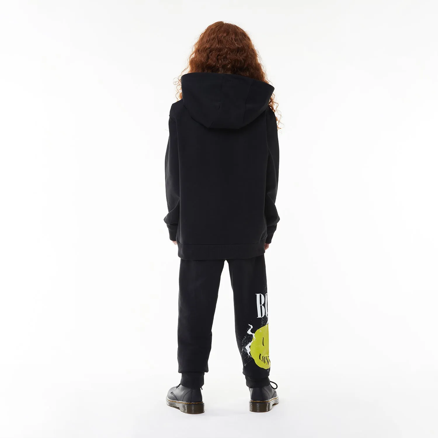 BOY KIDS TEXT HOODIE - BLACK