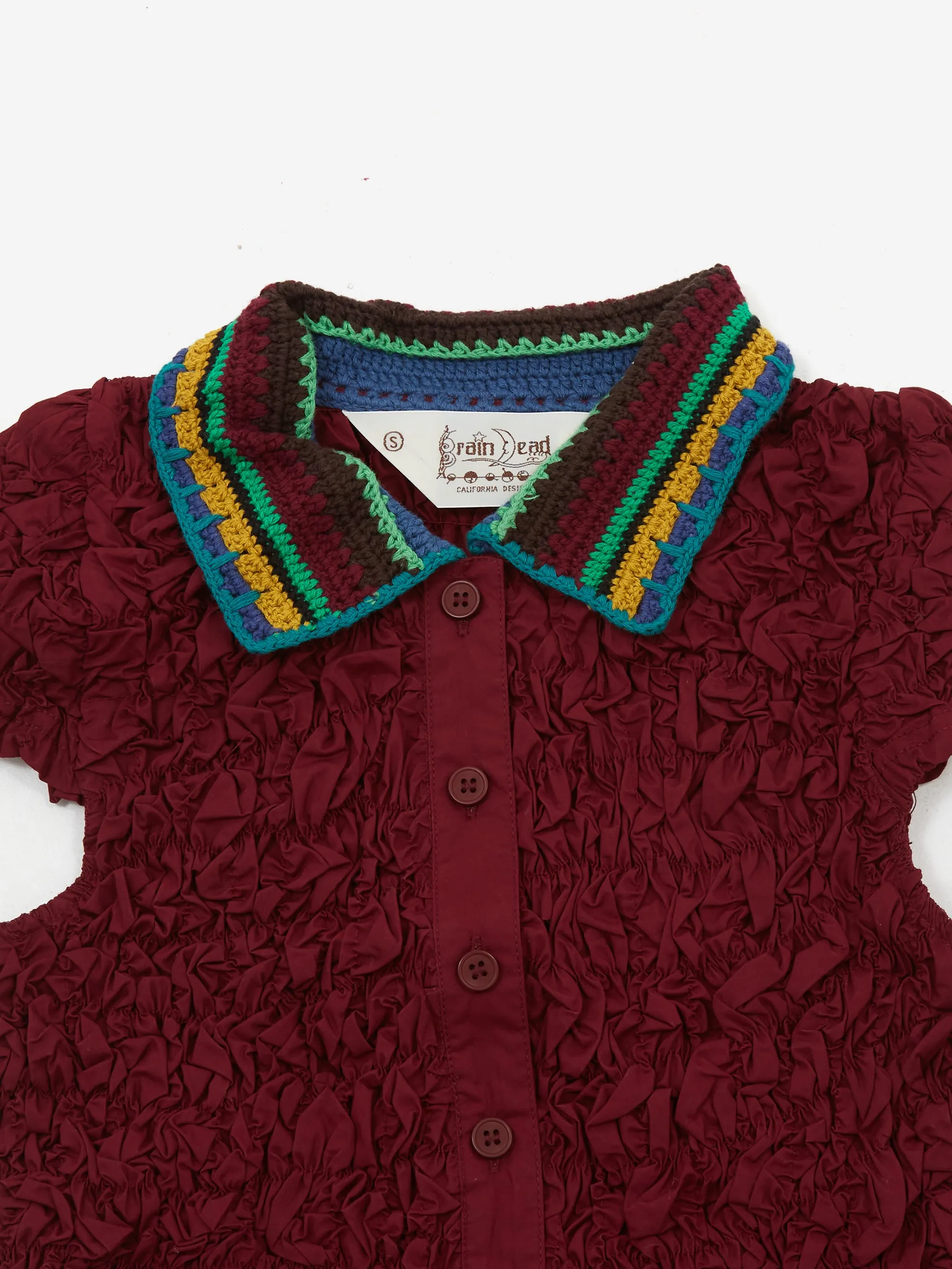 Brain Dead Crochet Collared Kass Shirt - Plum