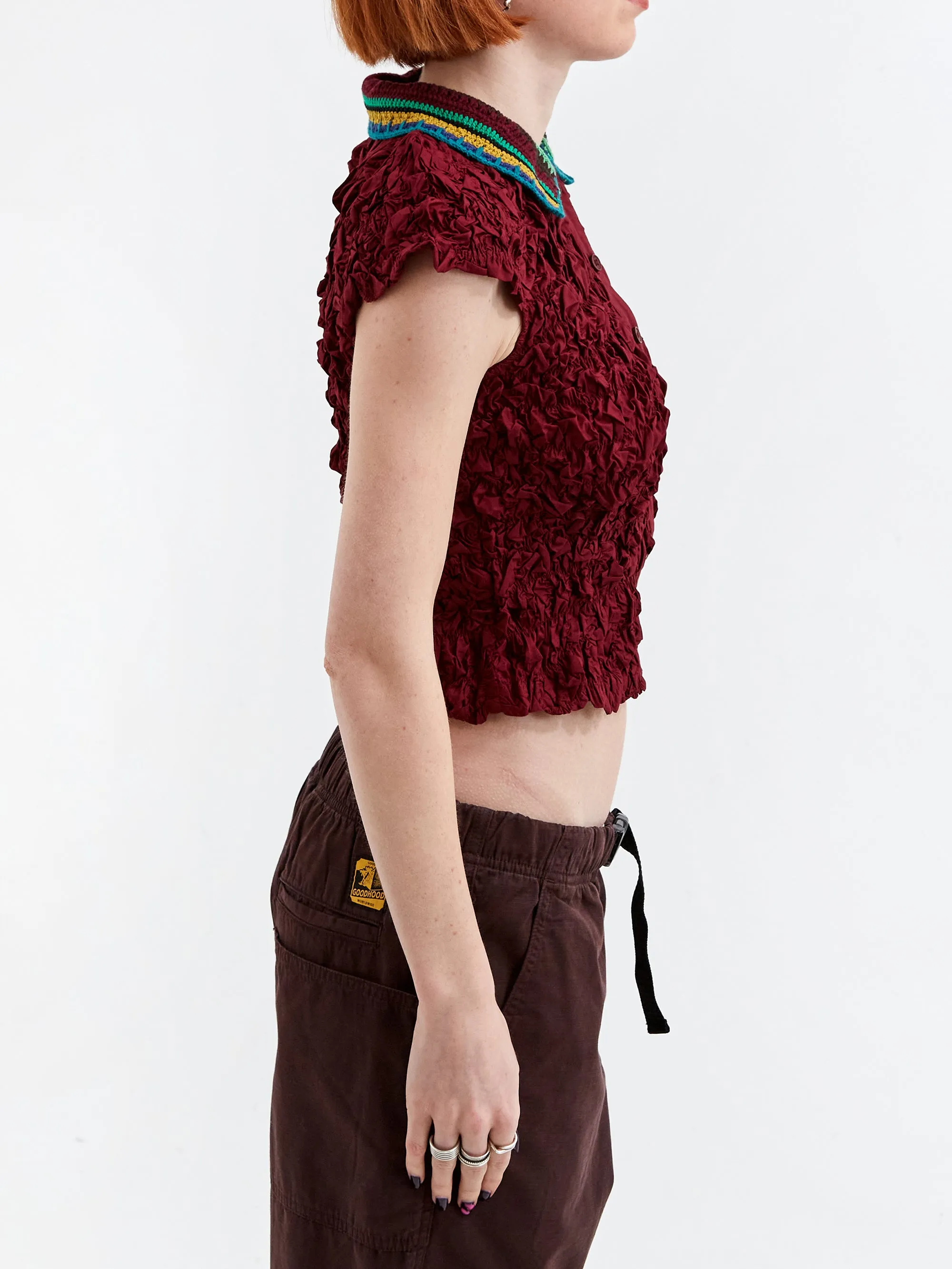 Brain Dead Crochet Collared Kass Shirt - Plum