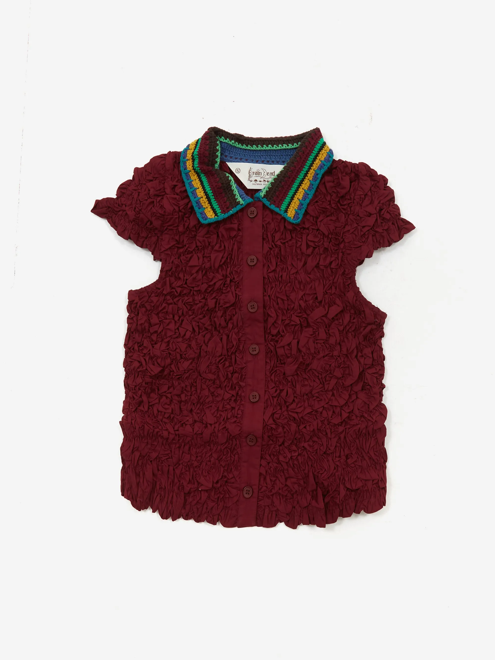 Brain Dead Crochet Collared Kass Shirt - Plum