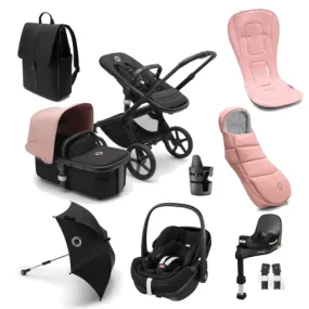 Bugaboo Fox 5, Pebble 360 PRO Ultimate Travel System - Black/Midnight Black/Morning Pink