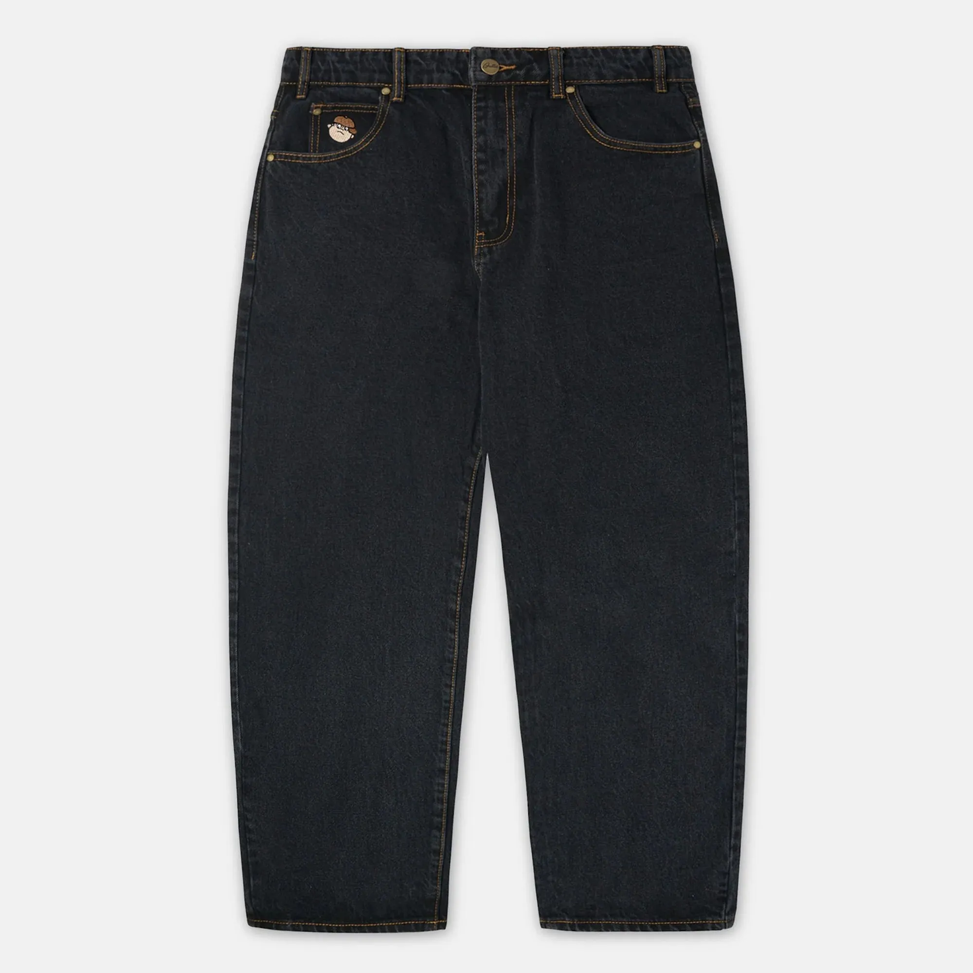 Butter Goods Santosuosso Denim Pants - Washed Black Gold Stitching (Baggiest)