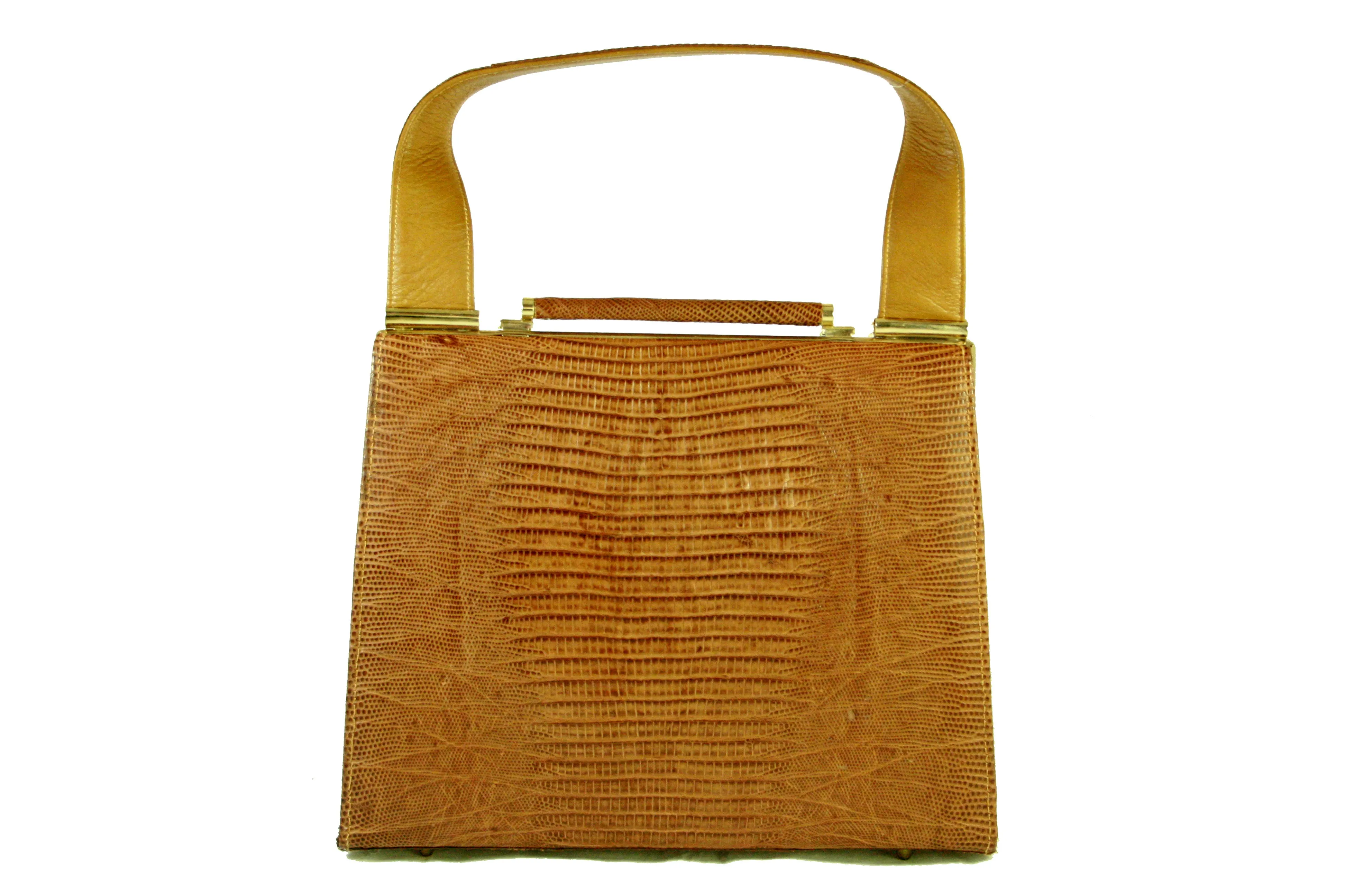 Caramel color lizard skin handbag